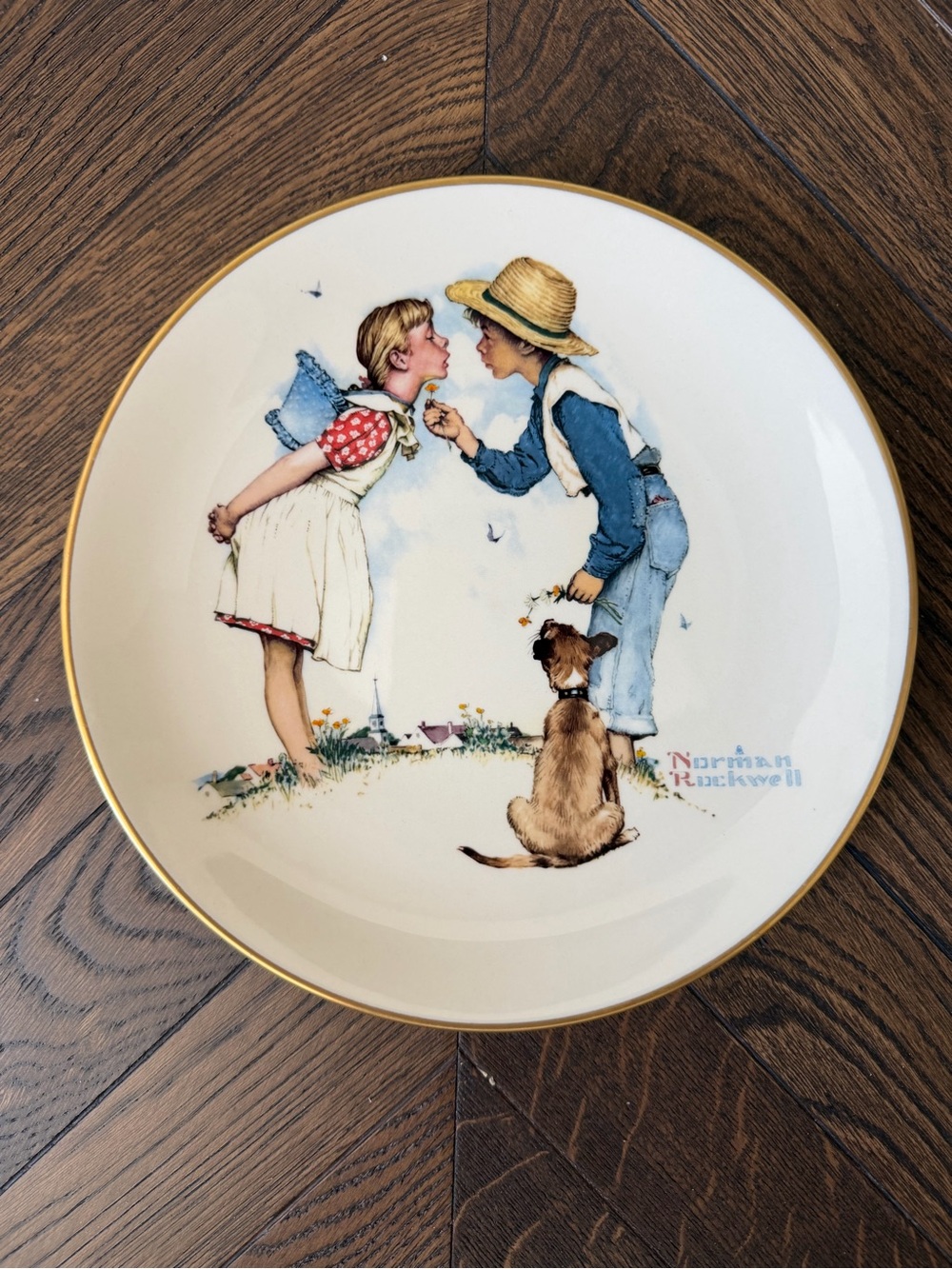 Norman Rockwell Cream, Gold and Blue Decorative Plate
